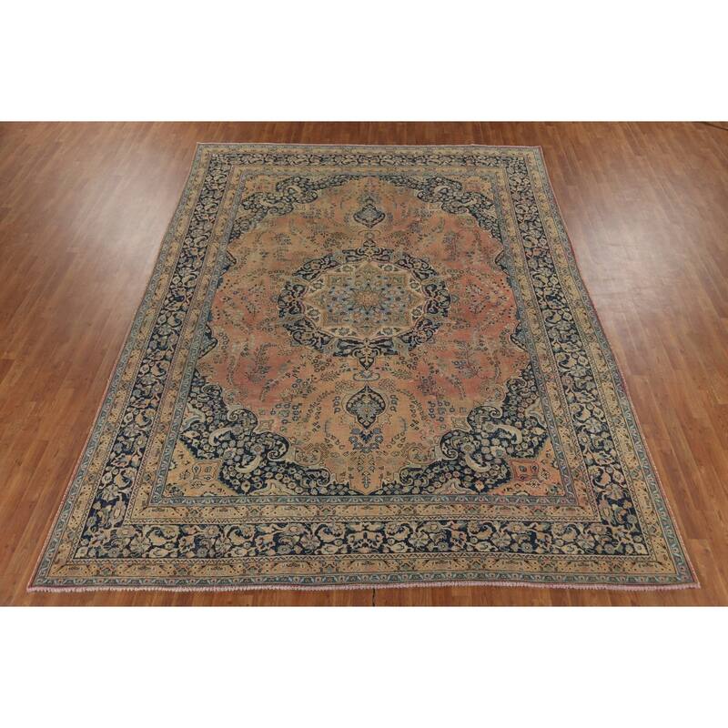 Traditional Mashad Persian Vintage Area Rug Hand-Knotted Wool Carpet - 9'5"x 12'5"