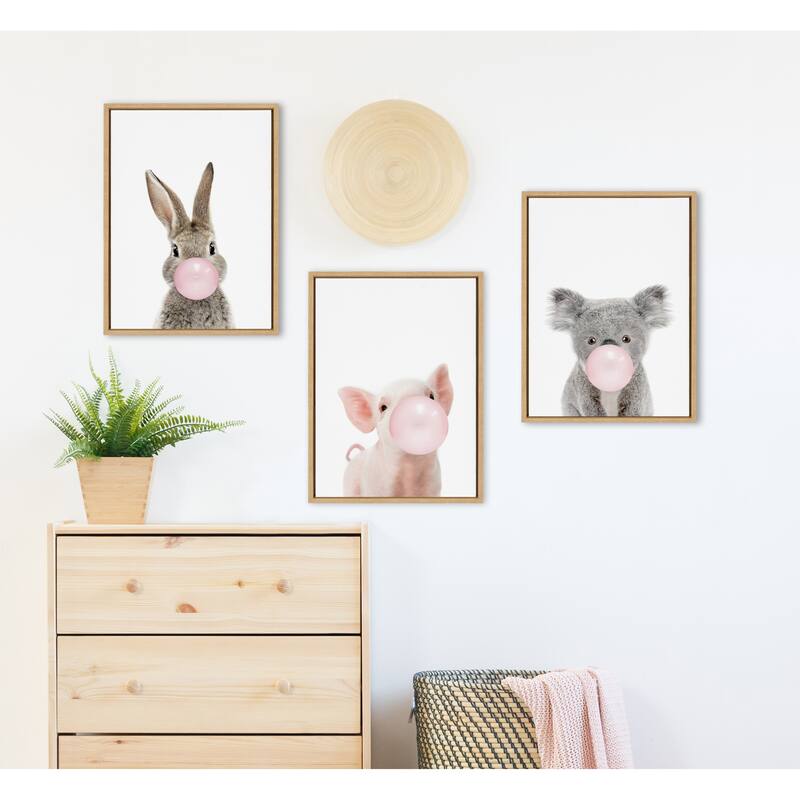Kate and Laurel Sylvie Bubble Gum Koala Framed Canvas by Amy Peterson