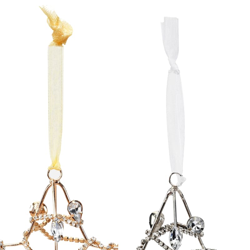 Sevita Gold and Silver Shining Crystal Chain Wrapped Star Ornament, Set of 4 - 8.5" x 5" x 2"