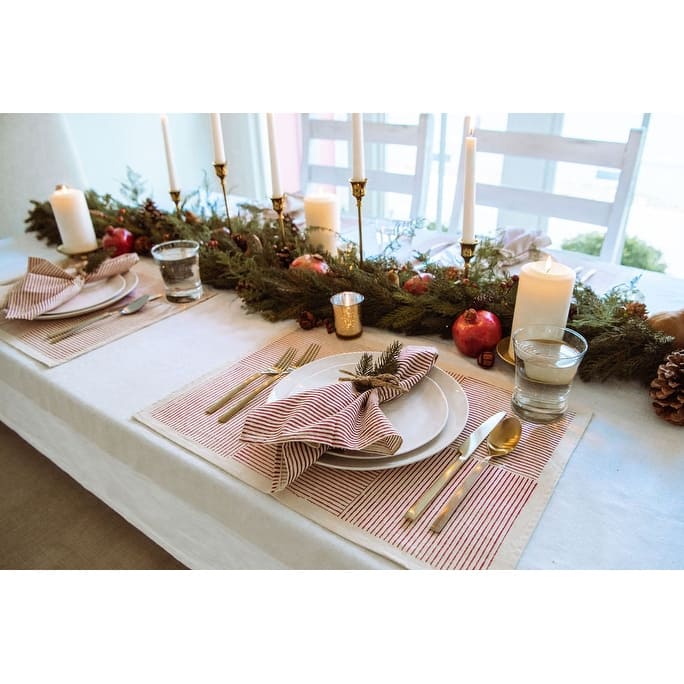 FIELDLINE Placemats - Hand Block Printed Kora (Unbleached Cotton), Fair Trade | Set of 4, 14"x20" by Sustainable Threads