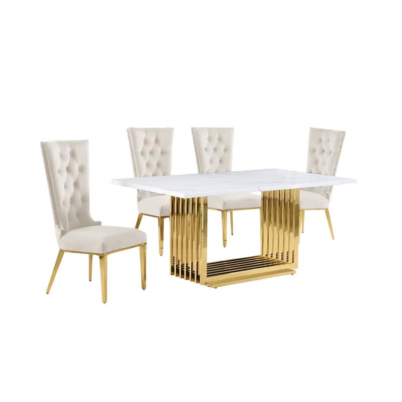 Best Quality Furniture D310/1-SC330-7 Dining Set with 68" White Marble Top