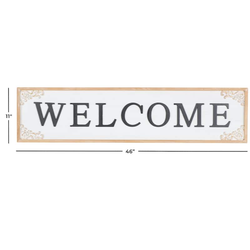 Wooden Sign Welcome Wall Decor with Scroll Details - White - Roche River Decor