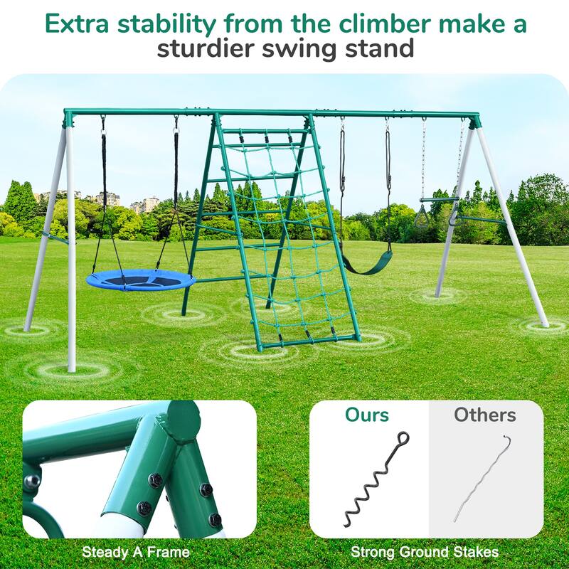 Hapfan Swing Sets for Backyard with Saucer Swing, Belt Swing, Monkey Bar, Climbing Rope, Climbing Ladder - N/A