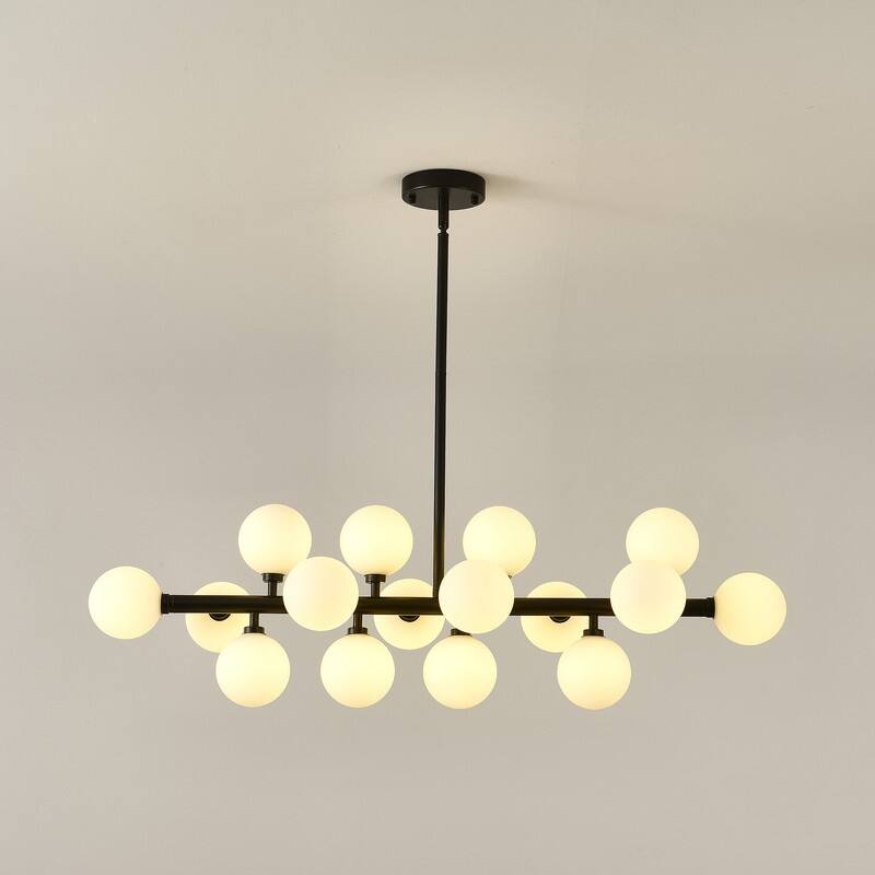 Mid-Century Modern Sputnik Chandelier 16-Light Adjustable Brass Pendant with Glass Globes for Dining Rooms - 34.7in