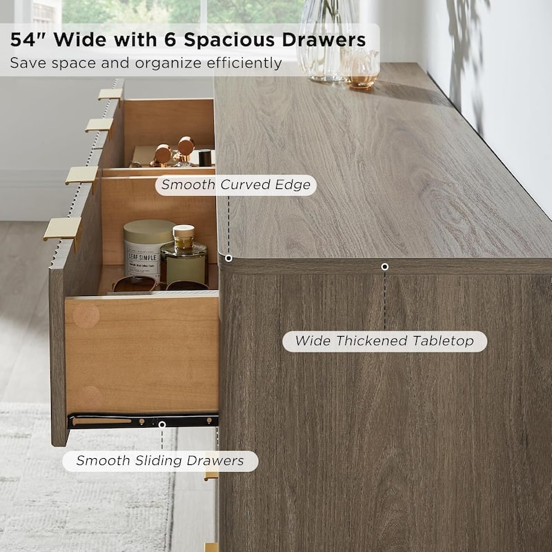 Fluted 6 Drawers Dresser, Modern Chest of Drawers, for Bedroom