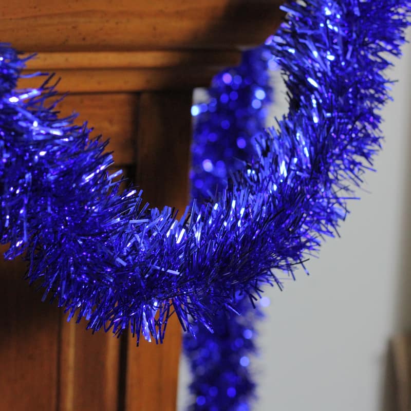 50' Shiny Lavish Blue Christmas Hanukkah Foil Tinsel Garl - Unlit