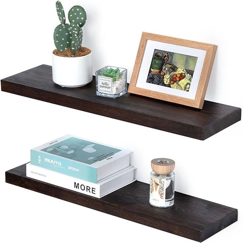 Wood Floating Shelves for Wall - 6.7"D x 24"W x 1.4"H - Black Walnut 24 Inch