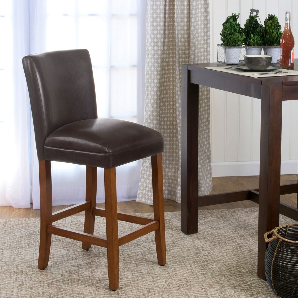 Cherry Wood Swivel Counter Height Stool 24" Inch Padded Seat Black Faux Leather 