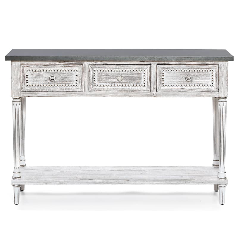 Farmhouse Distressed Wood and Metal 3-Drawer Console Table