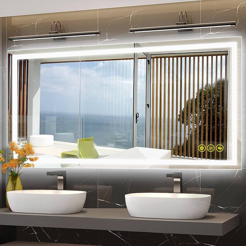 GlareGuard 24x48" Rectangular Anti-Fog Dimmable Backlit LED Bathroom Vanity Mirror - Clear