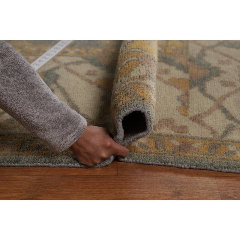 Oushak Indian Area Rug Hand-Knotted Transitional Green Wool Carpet - 9'11"x 13'8"