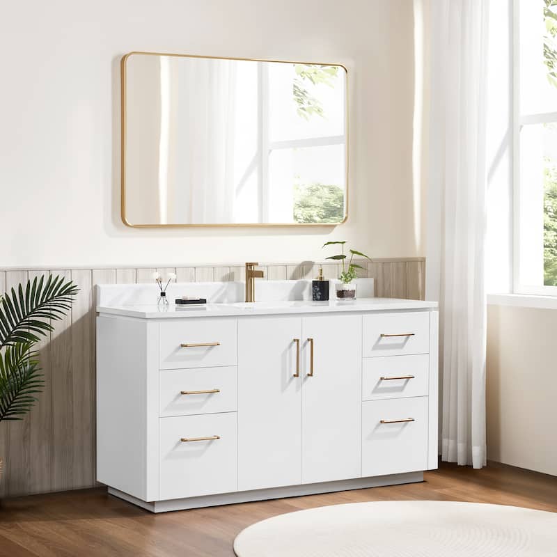 San Single Bath Vanity with Composite Stone Top and Mirror