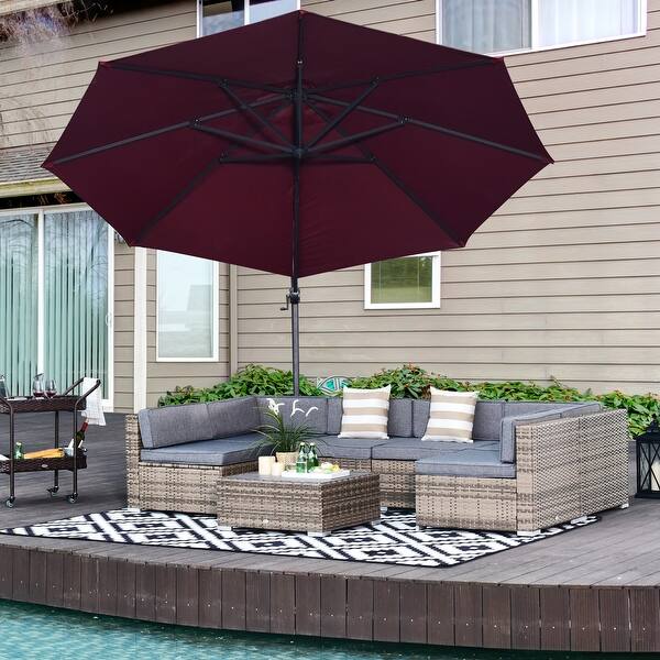 Shop Black Friday Deals On Outsunny 7 Piece Outdoor Patio Furniture Set With Modern Rattan Wicker Perfect For Garden Deck And Backyard On Sale Overstock 20508198 Heather Grey