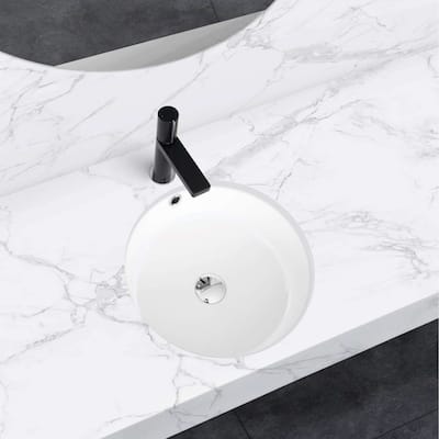 STYLISH 16 inches Round Undermount Ceramic Bathroom Sink with 2 Overflow Finishes - 16" x 16" x 7"