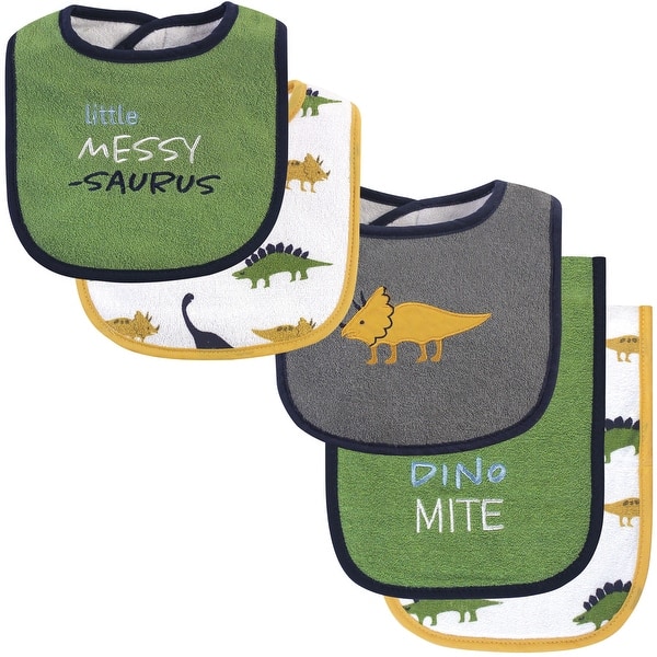 slide 1 of 1, Hudson Baby Infant Boy Cotton Terry Bib and Burp Cloth Set 5pk, Messysaurus, One Size - Messysaurus - One Size One Size - Messysaurus