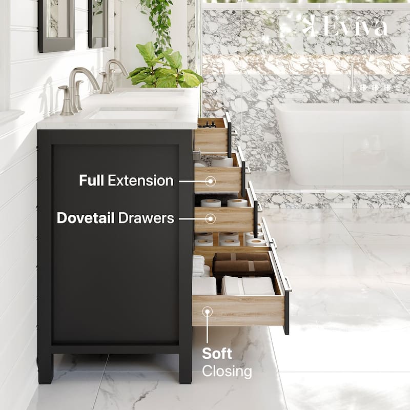 Eviva Aberdeen 78"W Espresso DS Bath Vanity with White Carrara Quartz Top