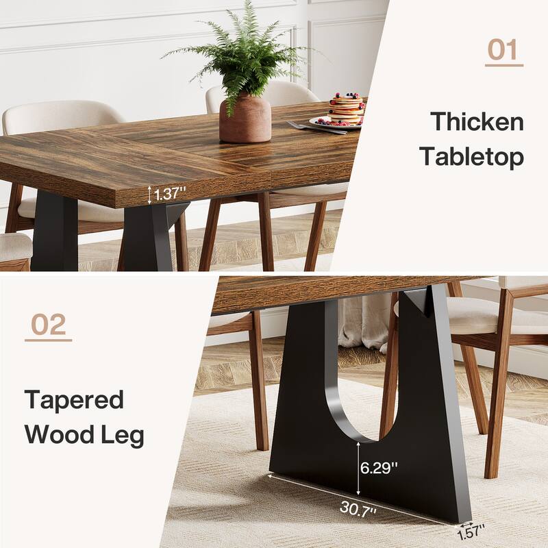 Oak Large Dining Table Wood Rectangular Kitchen Table for Dining Room