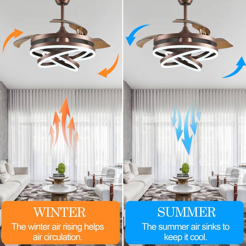 Cusp Barn 42" Retractable Ceiling Fan with Lights and Remote DIY Shape Fandelier Modern Silent DC Motor LED Ceiling Light