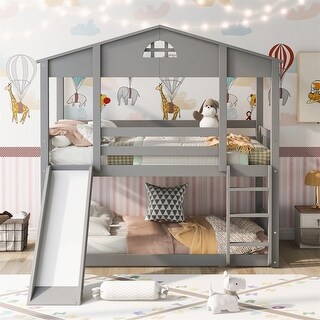 Merax Twin over Twin House Bunk Bed with Convertible Slide and Ladder ...