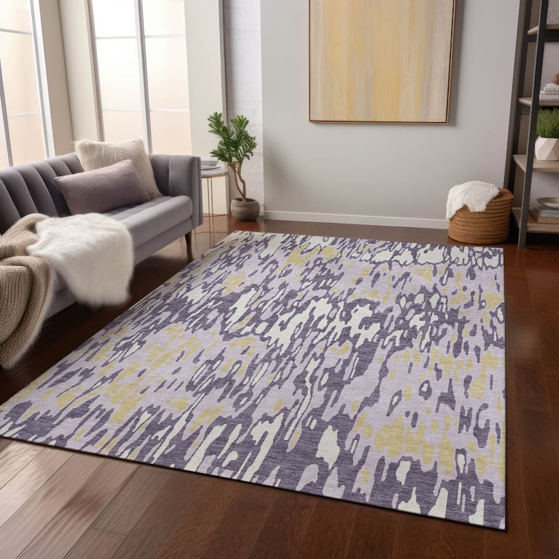 Machine Washable Indoor/ Outdoor Modern Watercolor Chantille Rug - Purple - 9' x 12'