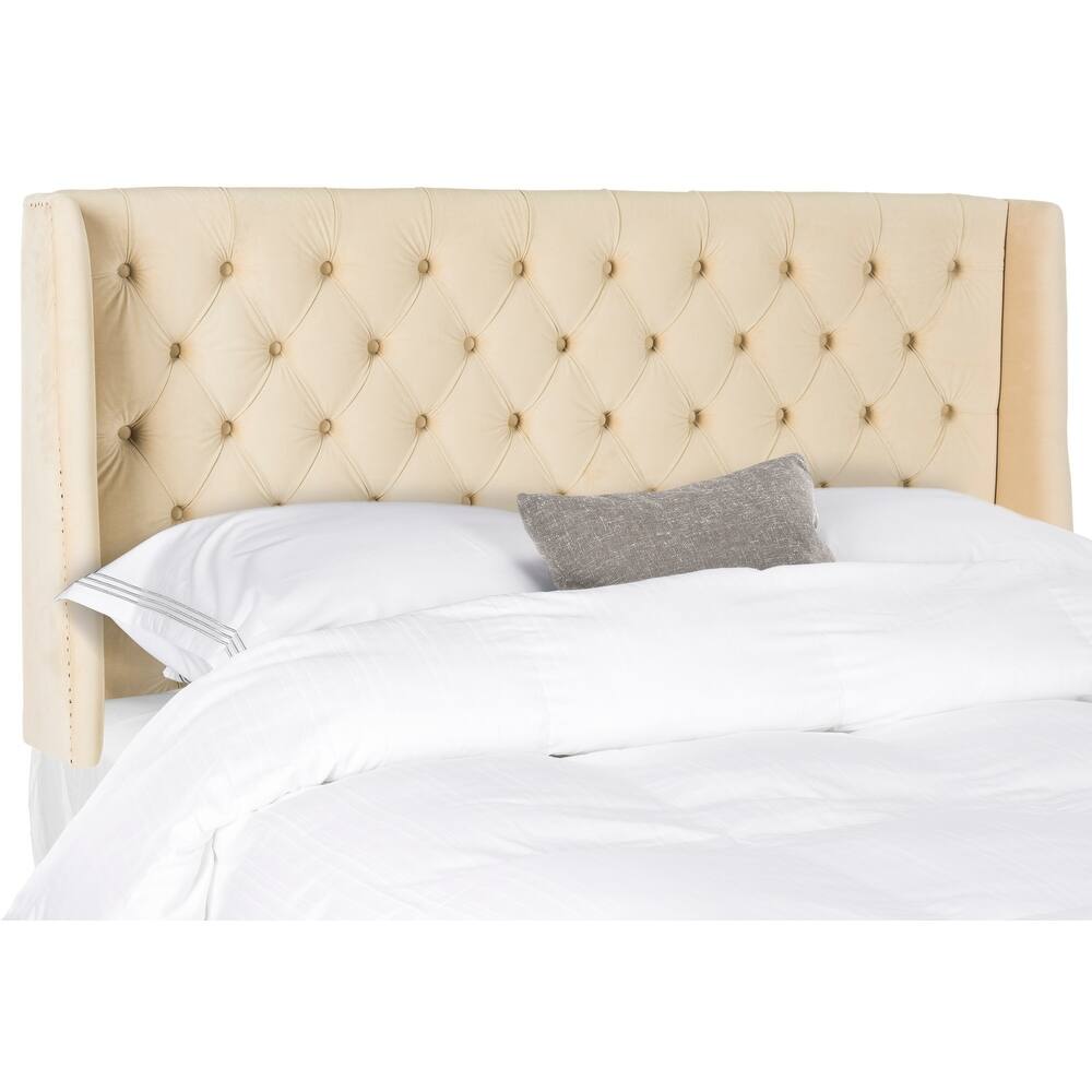 SAFAVIEH Shandra Taupe Linen Upholstered Tufted Wingback Headboard (Full)