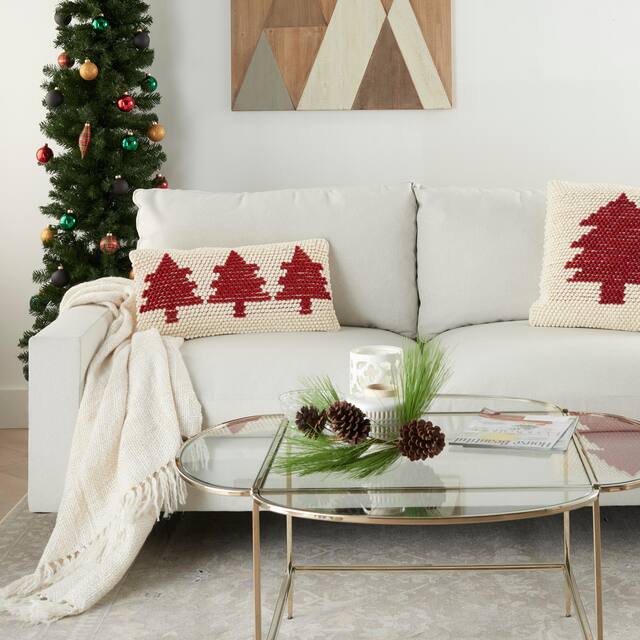 Mina Victory Christmas Tree Loops Throw Pillow - 12" x 24" - Ivory Red