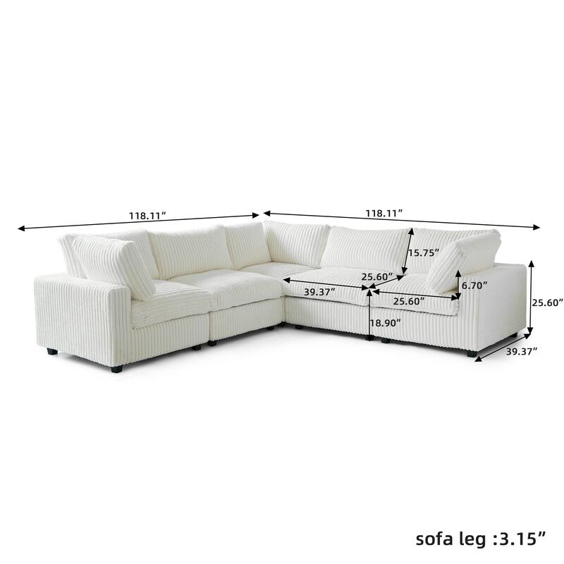 Cloud Corner Sofa Soft Plush Upholstered Modular Sectional Sofa Down Filled Living Room Couch
