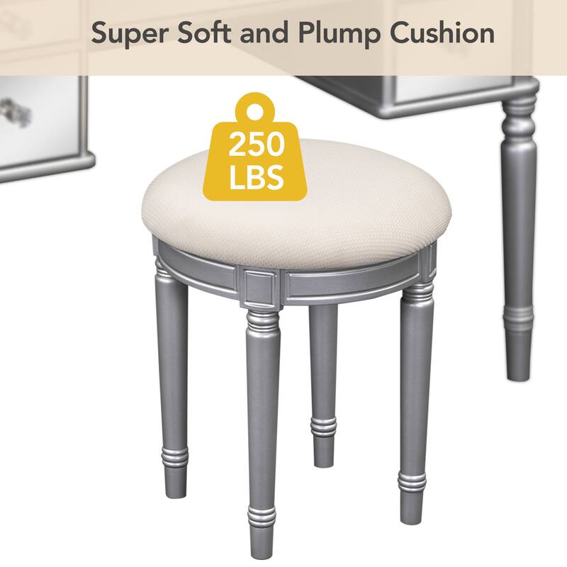 43-Inch Makeup Vanity Set with Adjustable Tri-fold Mirror, Mirrored Drawers, and Soft Cushioned Stool