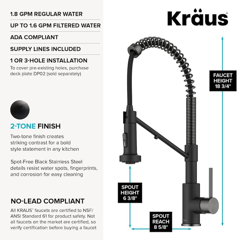 Kraus Bolden 2-Function 1-Handle Commercial Pulldown Kitchen Faucet