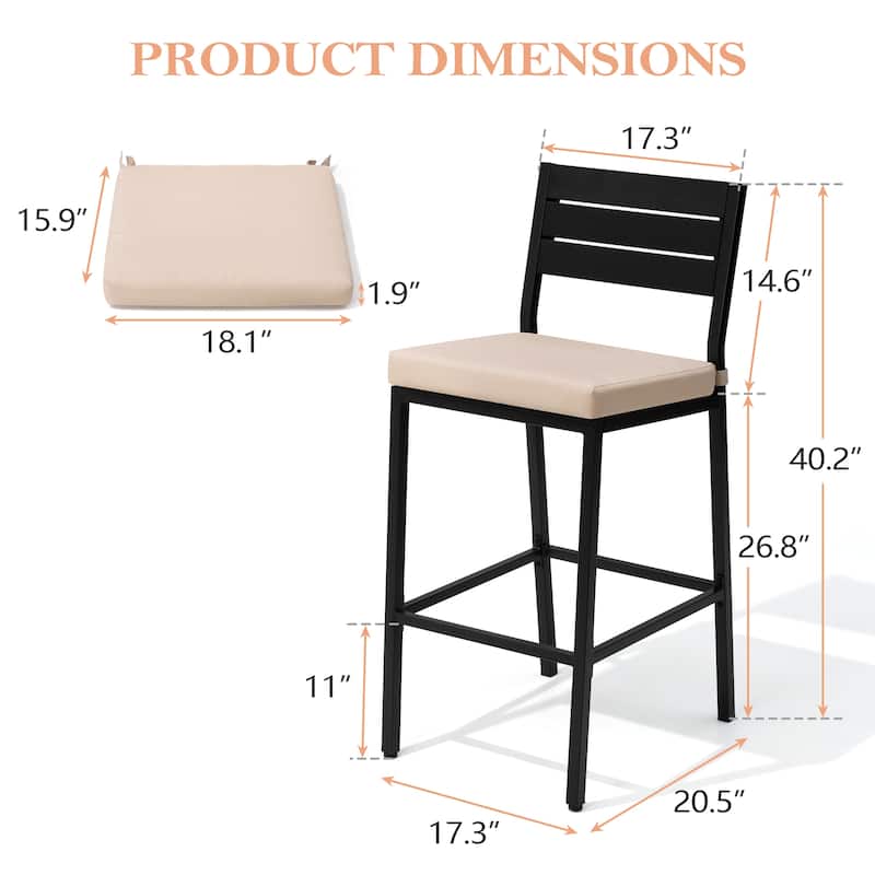 Pellebant Outdoor 2 or 4PCS Barstools with Cushion - 15.9 in D x 17.3 in W x 40.2 in H