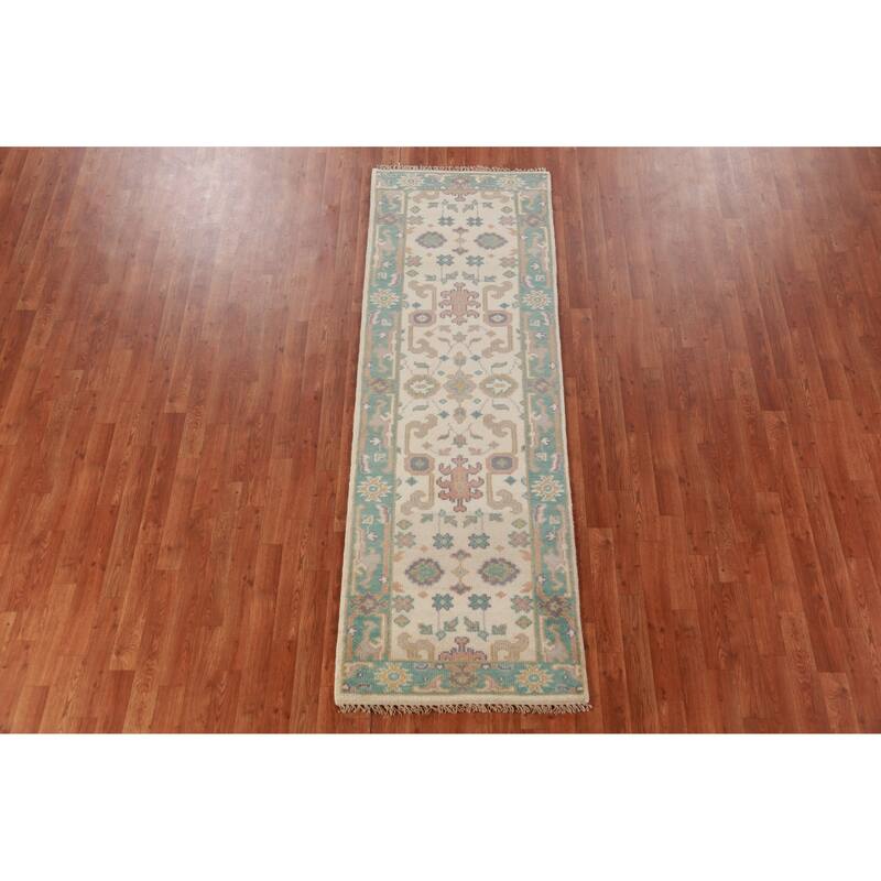 Ivory Oushak Oriental Runner Rug Hand-Knotted Wool Carpet - 2'7"x 7'11"