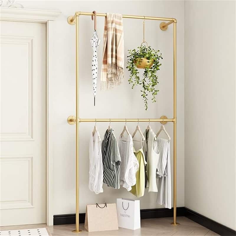Industrial Pipe Clothing Rack Wall Mounted Garment Rack - 3.74"D x 5.12"W x 43.7"H
