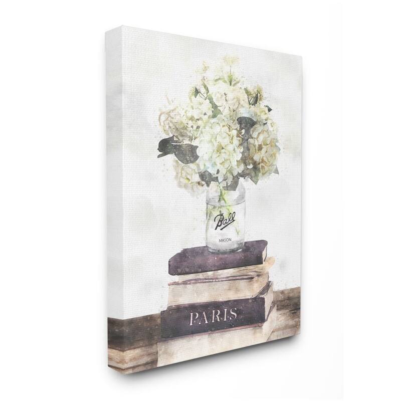 Stupell Delicate White Florals on Parisian Bookstack Canvas Wall Art - Multi-Color - 16 x 20
