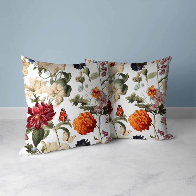 Mixed Flower Delight Faux Suede Reversible Throw Pillow White and Cream