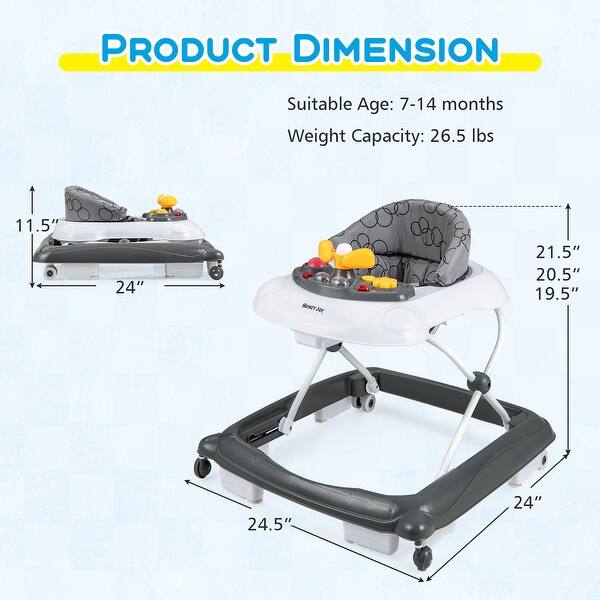 dimension image slide 2 of 3, Honeyjoy Foldable Baby Walker with 3 Adjustable Heights Comfy Padded - See Details