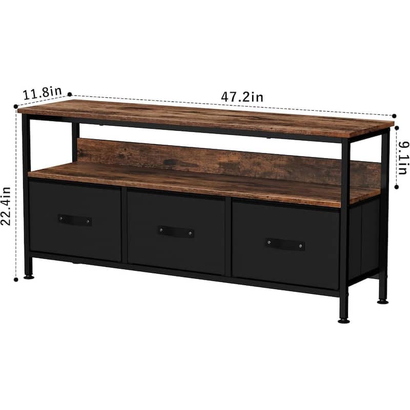Dresser TV Stand with 3 Fabric Drawers for 55'' TV, Black + Brown - N/A