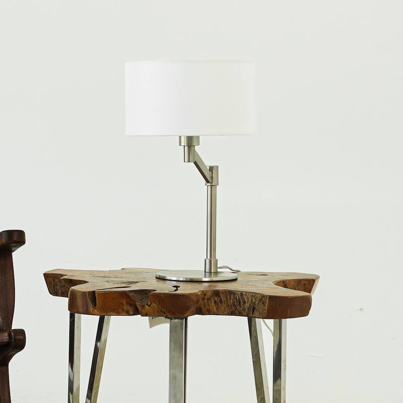 Caneo Brushed Nickel Table Lamp with White Fabric Drum Shade