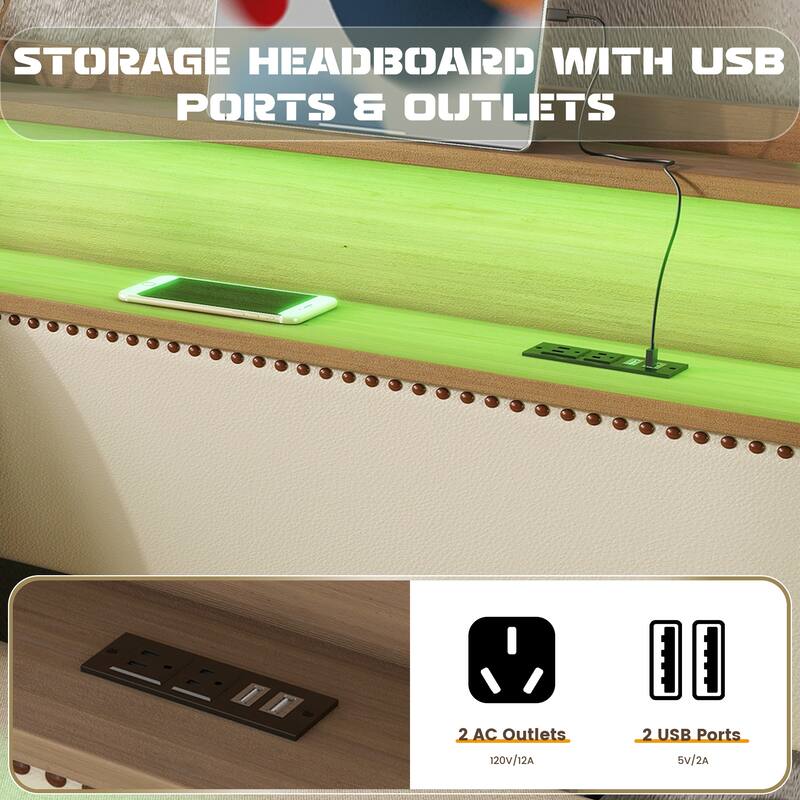 Twin Size Sofa with Trundle,Upholstered Daybed with Charging Station and LED Lights