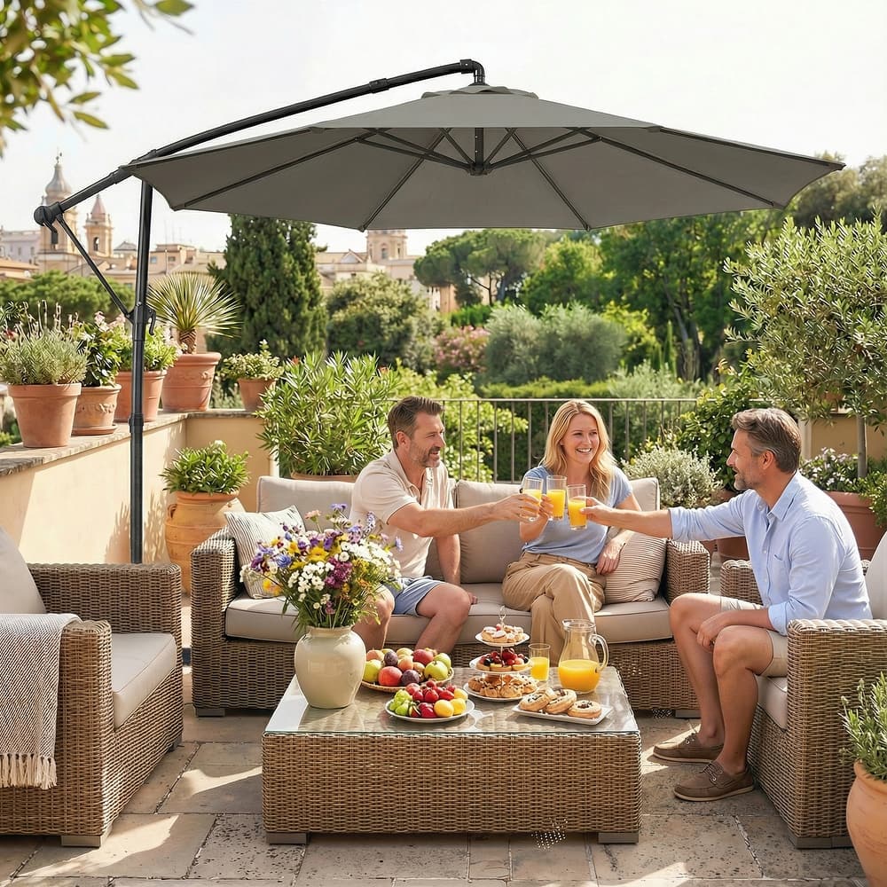 Outsunny 10 ft Offset Patio Umbrella with Cover, Round Hanging Cantilever Umbrella with 6-Position 360° Rotation, Sky Blue