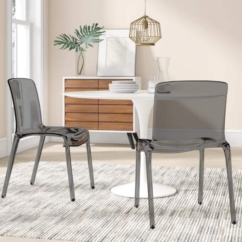 Murray Modern Minimalist Stackable Acrylic Plastic Dining Chair with Transparent Design Accent Side Chair for Kitchen Set of 2