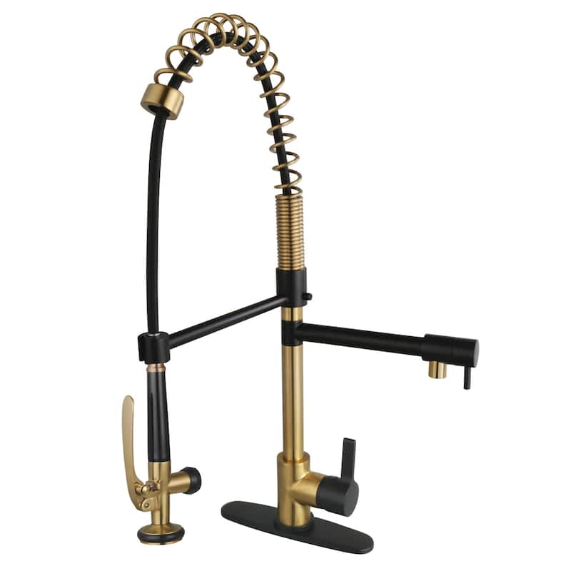 Kingston Brass LS850CTL Continental 1.8 GPM Single Hole Pre-Rinse Pull - Brushed Brass / Matte Black
