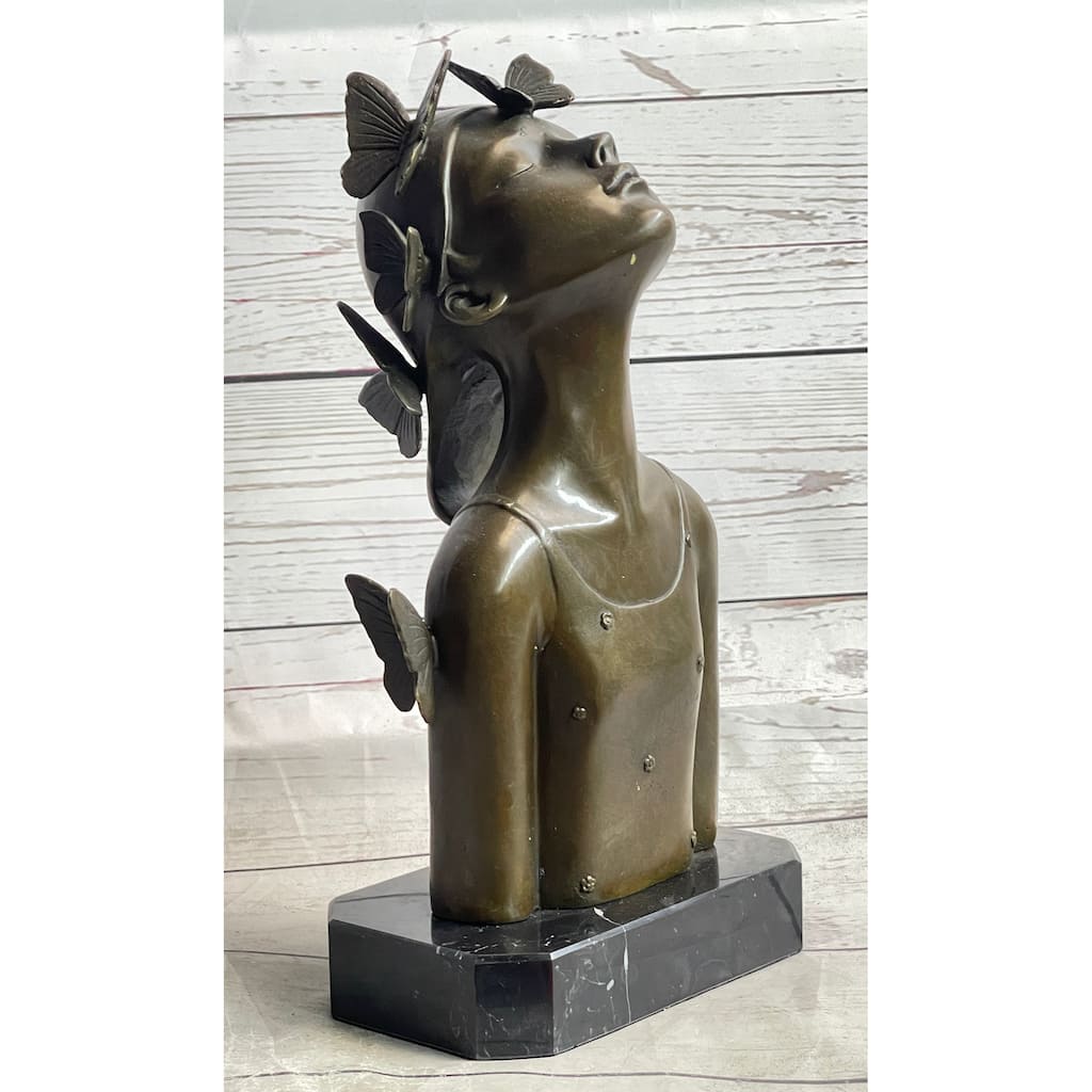 Abstract Bronze Sculpture Of Young Girl With Butterflies - Original Art By Collett