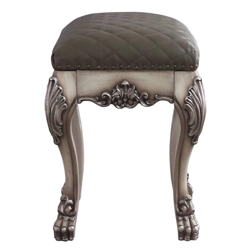 Adison Grey and Vintage Bone White Vanity Stool with Tufted Seat