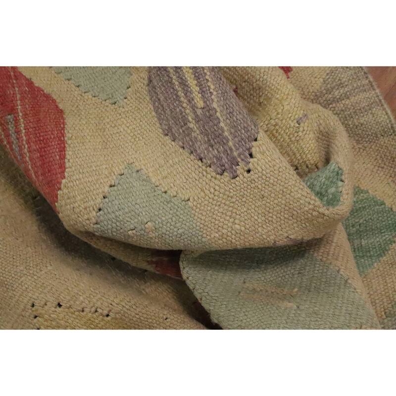 Hand Woven Oriental 100% Wool Carpet Southwestern Modern Beige & Ivories Kilim Area Rug - 5' 0'' X 3' 0''