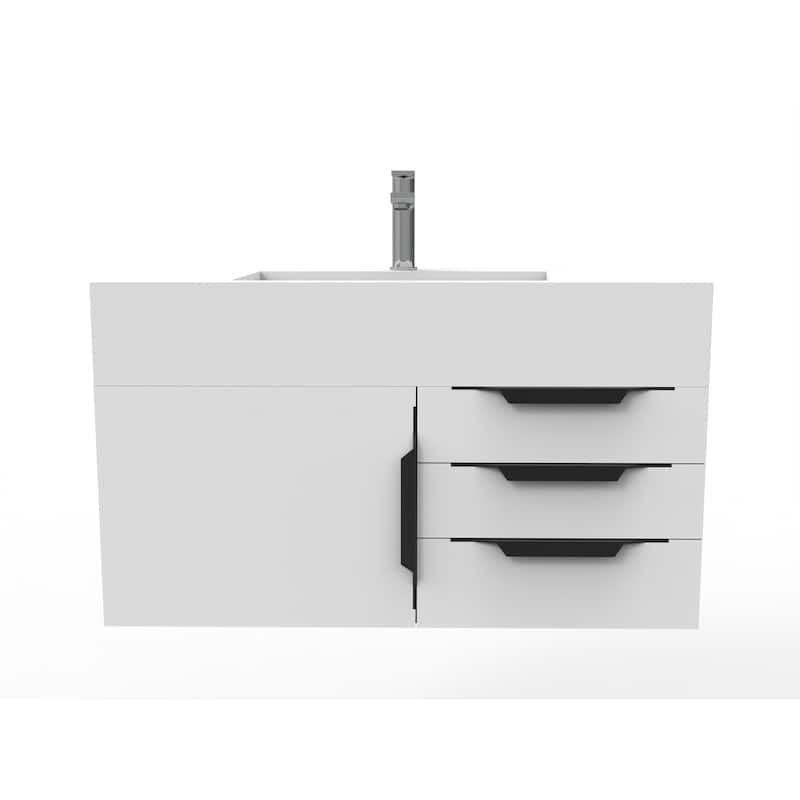Nile 36-Inch Wall Mounted Bathroom Vanity Set w/ White Top - Matte - White