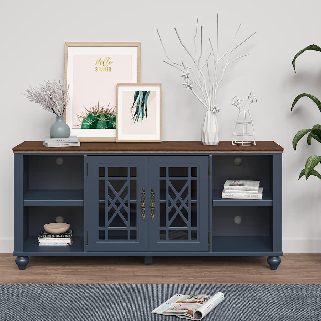 Vintage TV Stand with Carved Doors for Large Size TV