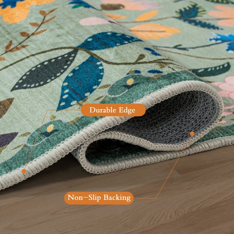 Nature Floral Non-Slip Machine Washable Colorful Modern Area Rug
