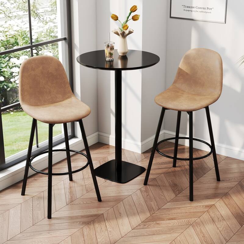 Homy Casa Faux Leather Tech Fabric Bar Stool with Backrest and Black Metal Frame - Counter Height & Bar Height, Rustic Brown