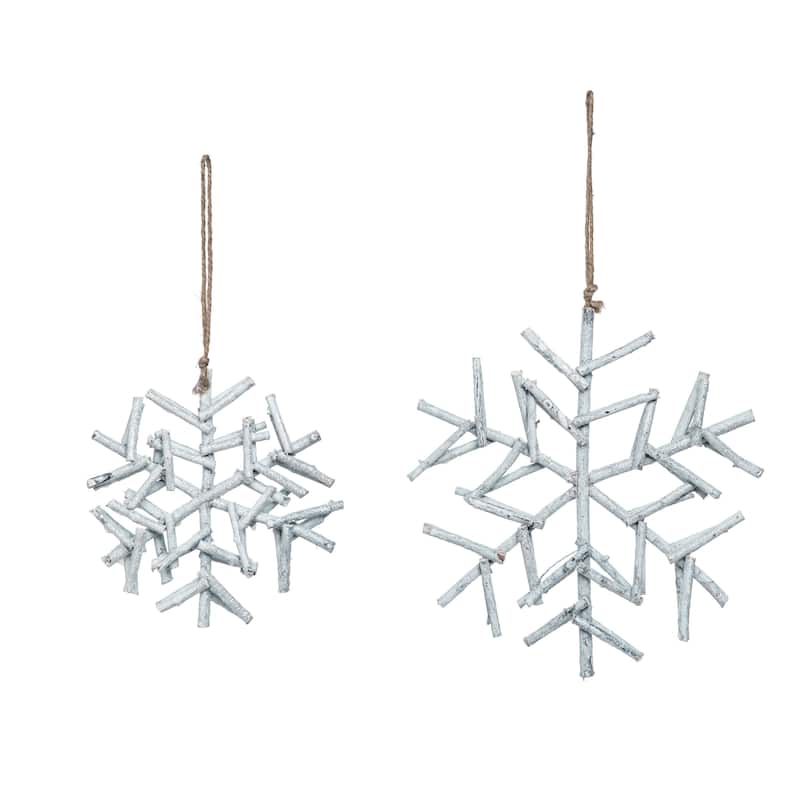Transpac Wood 11.75 in. Silver Christmas Twig Glitzy Snowflake Decor Set of 2