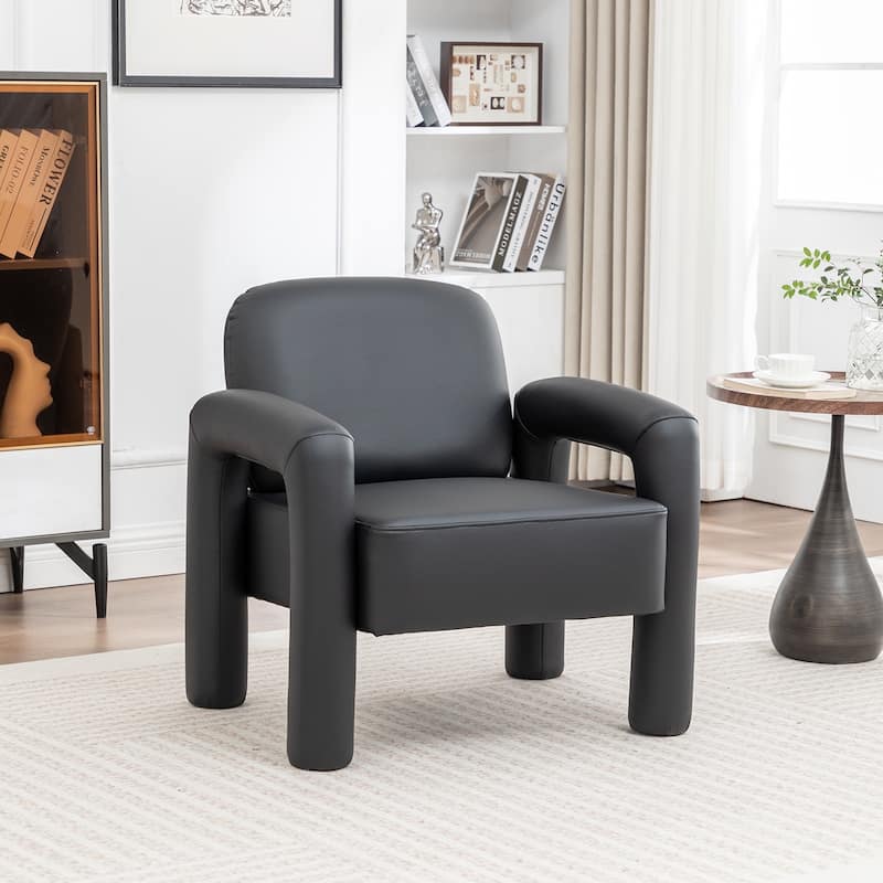 SEYNAR Modern PU Leather Accent Chair with Tubular Multifunctional Legs for Living Room - Black